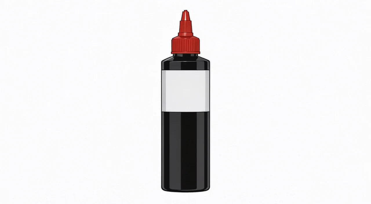 Tattoo-inktfles met rode dop en wit etiket